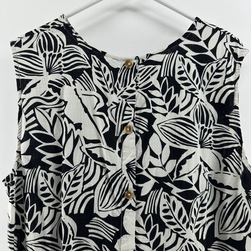 PREMISE Black & White LINEN Sleeveless BOHO Botanical Tank Top Shirt WOMENS XL - Picture 8 of 9